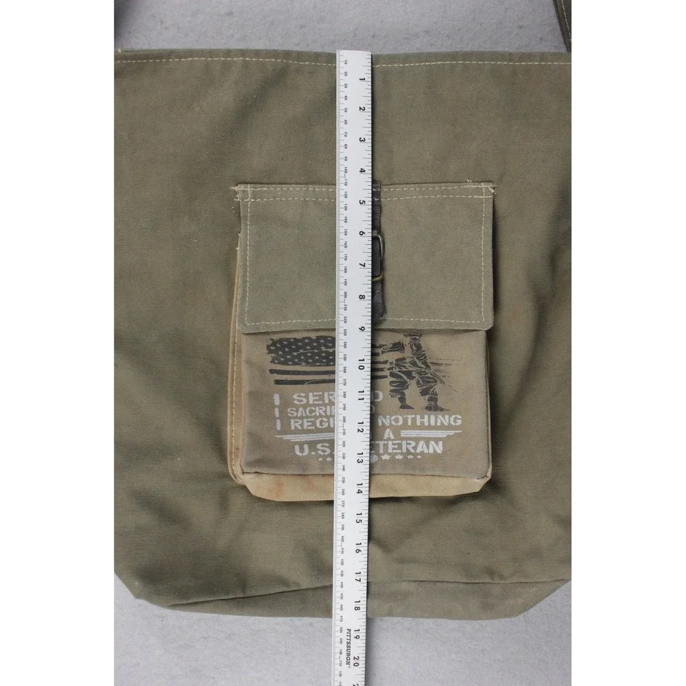 NWT Vintage Addiction Upcycled Military Canvas Messenger Bag US Veteran Olive